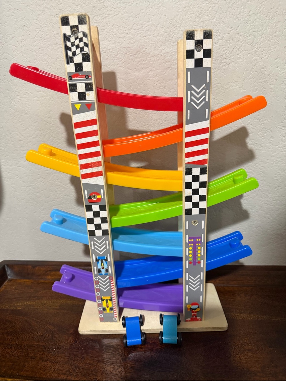 Wooden Rainbow Car Ramp Toy - Multicolor Kids Racing Track